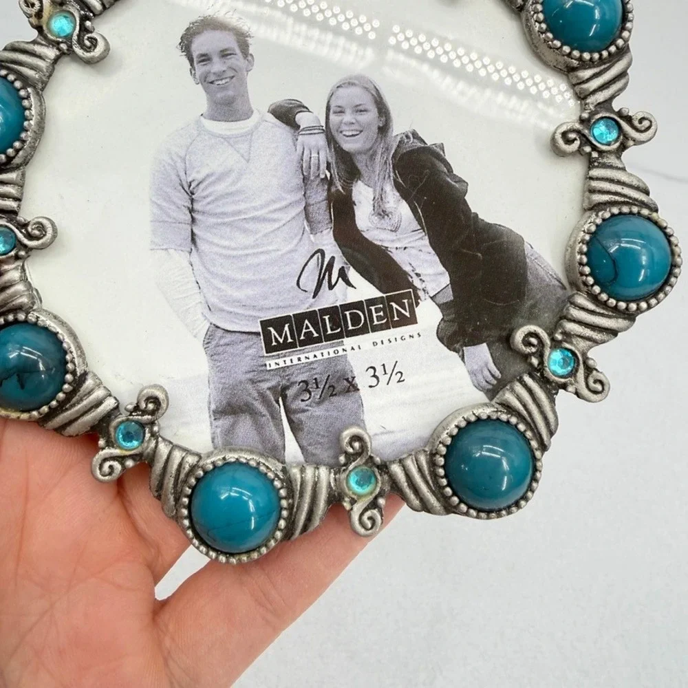 Malden‎ Picture Frame Faux Turquoise Silver Ornate Western Boho 3.5x3.5